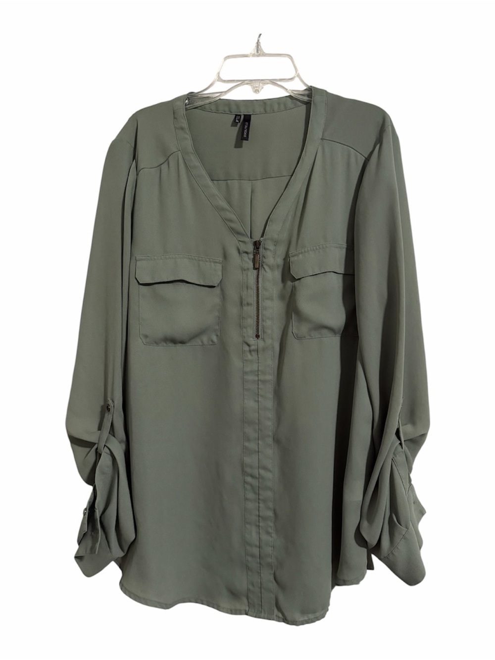 Maurices Olive Utility Quarter zip Blouse - XL